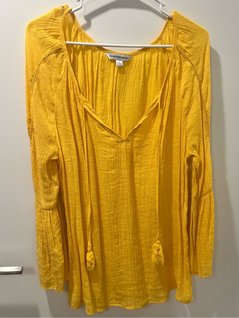Counterparts Mustard Yellow V-Neck Tunic with Tassels and Bell Sleeves